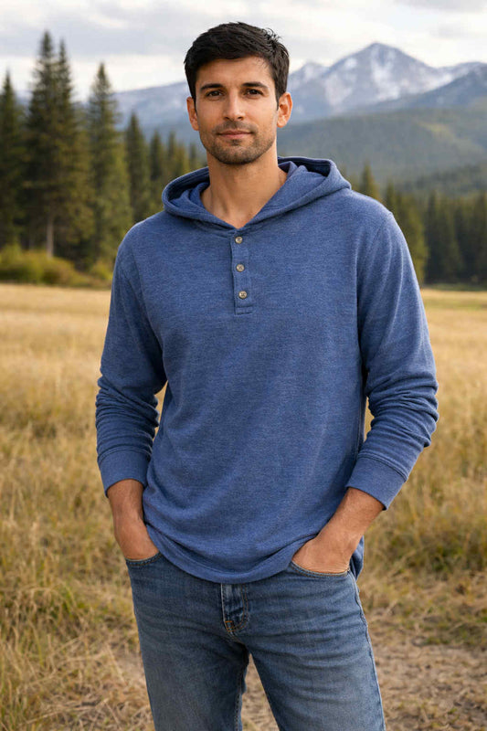 Wool Jersey: Men's Henley Hoodie